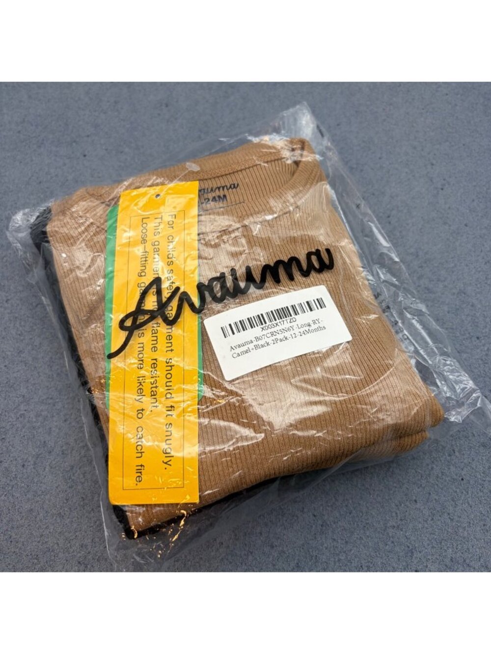 Avauma 2-Pack Baby Ribbed Pajamas Set Camel & Black 12-24 Months Soft Rayon Blen